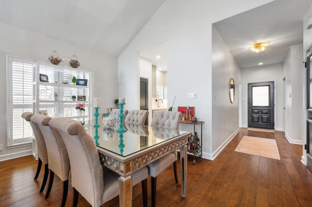 3605 Fawn Creek Path, Austin, TX 78746 - dining space with plenty of natural light, dark wood finished floors, and high vaulted ceiling