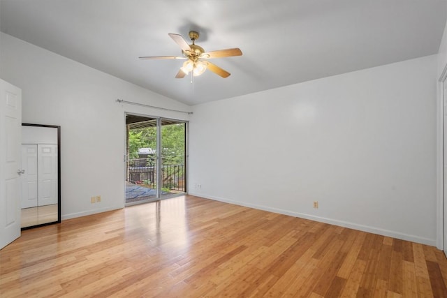 1304 Mariposa Dr Unit 231, Austin, TX 78704 - unfurnished bedroom featuring access to outside, lofted ceiling, light wood-style floors, baseboards, and a ceiling fan