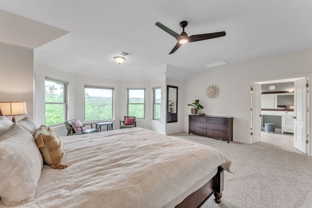 10636 Bramblecrest Dr, Austin, TX 78726 - bedroom featuring carpet flooring, ensuite bath, and a ceiling fan