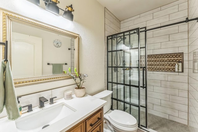 10636 Bramblecrest Dr, Austin, TX 78726 - bathroom with a stall shower, vanity, and a textured wall