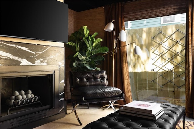 interior space featuring a fireplace