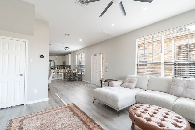 16100 S Great Oaks Dr Unit 3602, Round Rock, TX 78681 - living room with ceiling fan, light wood-style flooring, and recessed lighting