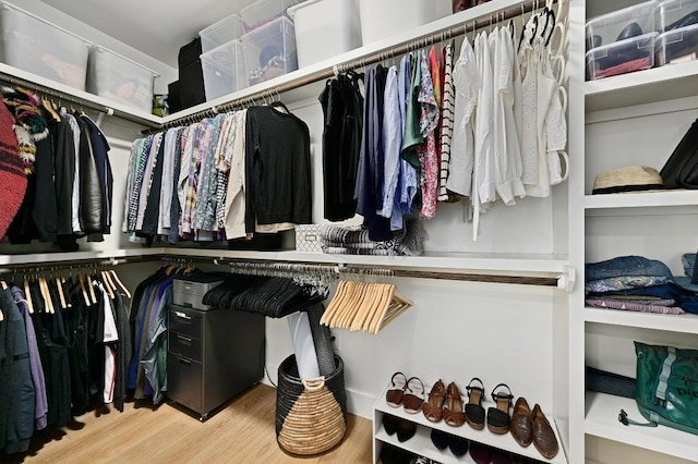 walk in closet featuring wood finished floors