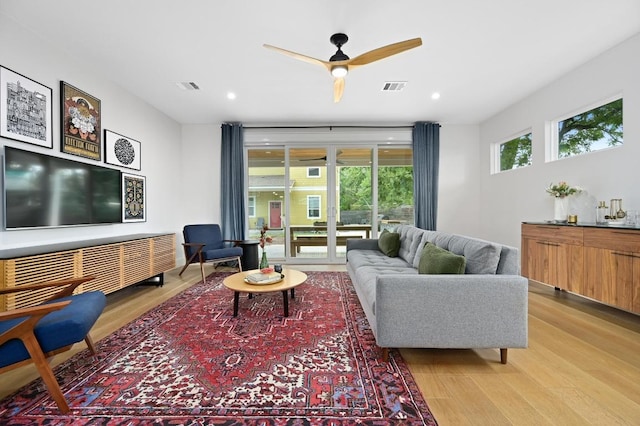 1815 Cullen Ave Unit 1, Austin, TX 78757 - living area with wood finished floors, ceiling fan, and recessed lighting