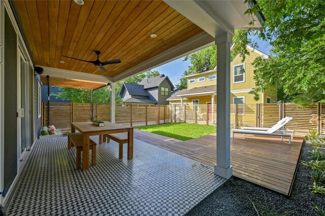 1815 Cullen Ave Unit 1, Austin, TX 78757 - fenced backyard featuring a deck, a ceiling fan, and outdoor dining space