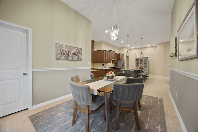 202 Parkwest Dr, Cedar Park, TX 78613 - dining area featuring recessed lighting, baseboards, a chandelier, and light tile patterned floors
