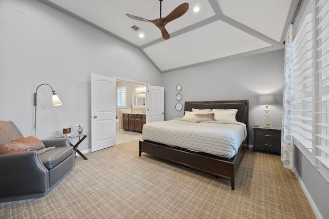202 Parkwest Dr, Cedar Park, TX 78613 - bedroom with baseboards, visible vents, connected bathroom, and light colored carpet