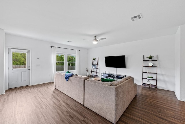 2204 Nightview Dr, Pflugerville, TX 78660 - living area featuring dark wood-type flooring and ceiling fan