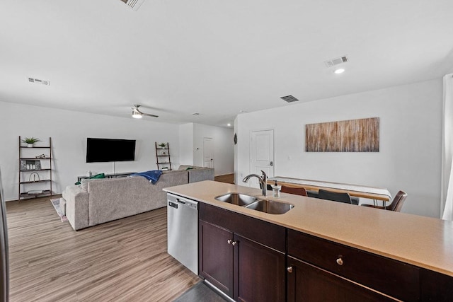 kitchen with stainless steel dishwasher, a sink, and visible vents