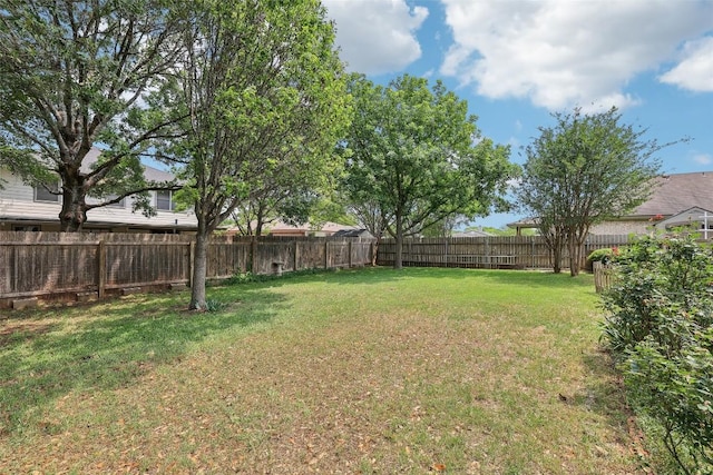 view of yard with a fenced backyard