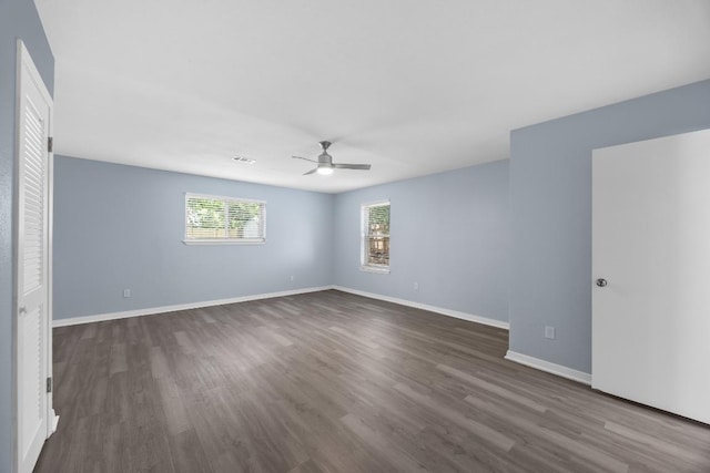 4411 Cumbria Ln, Austin, TX 78727 - empty room featuring ceiling fan and dark wood-type flooring