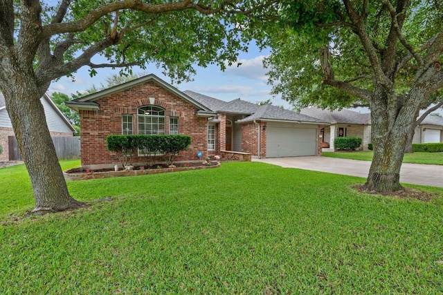 14529 Wharton Park Trl, Austin, TX 78717 - view of front of house with brick siding, an attached garage, concrete driveway, a front yard, and a shingled roof