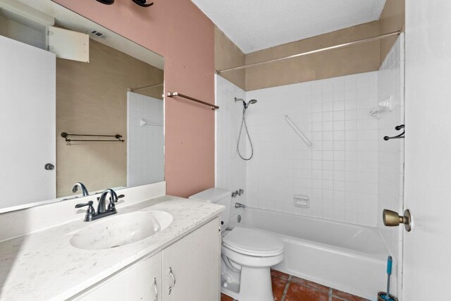 full bathroom with tile patterned flooring, vanity, toilet,  shower combination, and visible vents