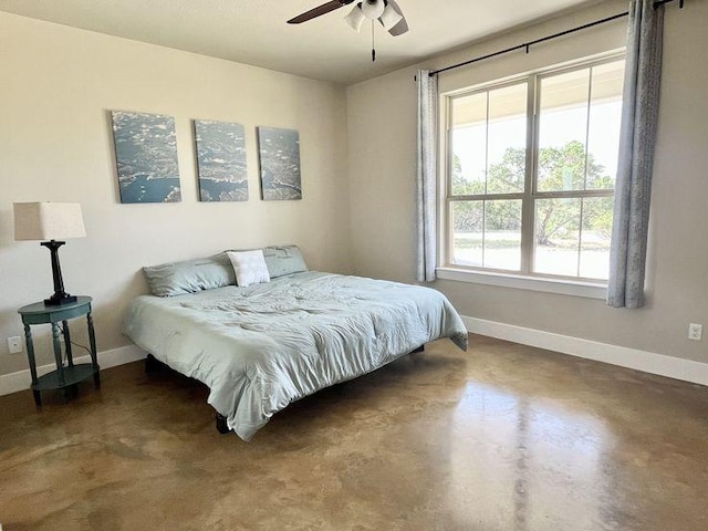 923 Debco Ln, Spicewood, TX 78669 - bedroom featuring baseboards, finished concrete floors, and a ceiling fan