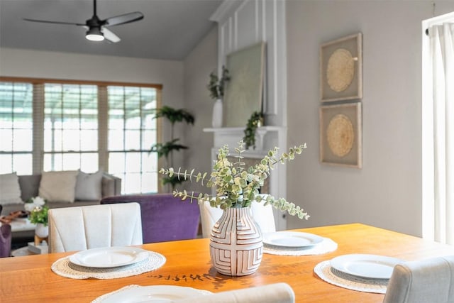 dining space with a ceiling fan