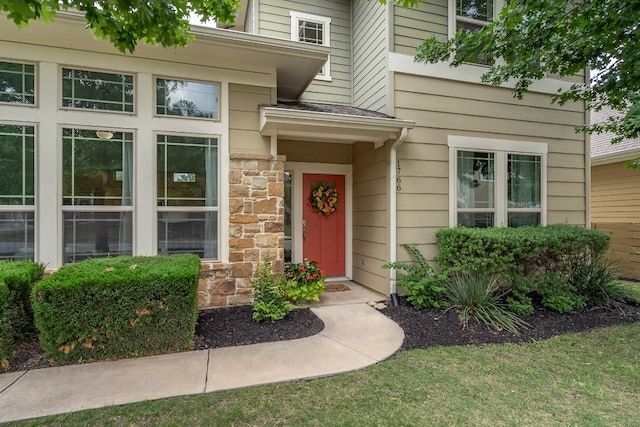 1766 Rowdy Loop, Leander, TX 78641 - doorway to property with stone siding