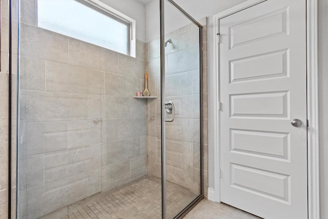 bathroom with a stall shower