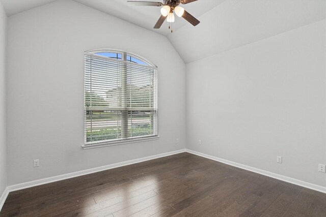 8105 Porto Cv, Round Rock, TX 78665 - unfurnished room with vaulted ceiling, a ceiling fan, and dark wood finished floors