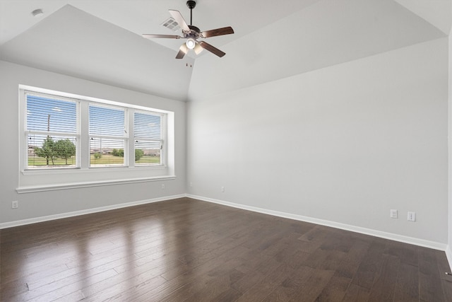 8105 Porto Cv, Round Rock, TX 78665 - unfurnished room with lofted ceiling, ceiling fan, dark wood-type flooring, and a smoke detector
