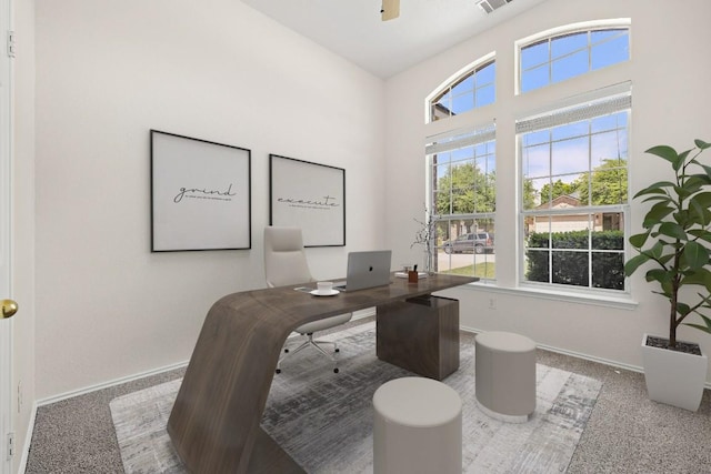 office space featuring carpet flooring, baseboards, and a wealth of natural light