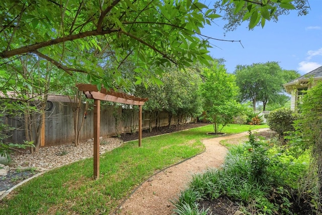 view of yard with a fenced backyard