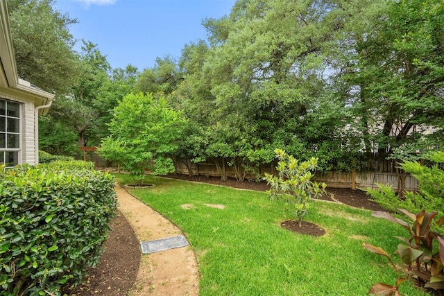 view of yard with a fenced backyard