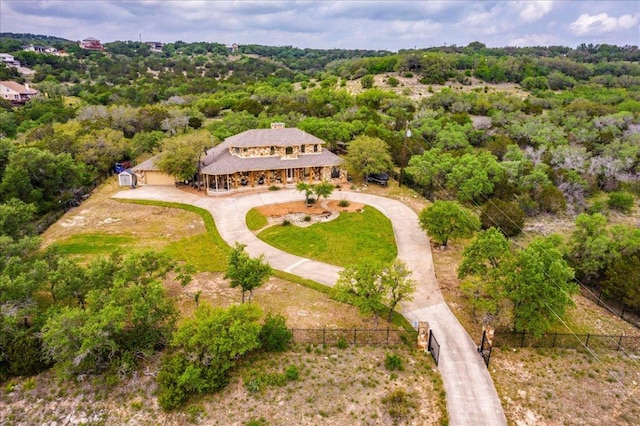 bird's eye view featuring a view of trees