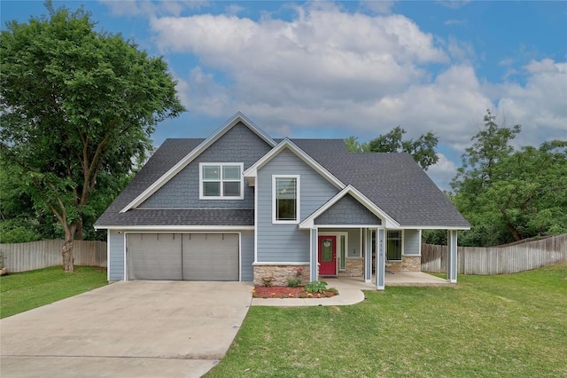 4118 Cripple Creek Dr, Temple, TX 76502 - craftsman inspired home with a porch, driveway, an attached garage, stone siding, and a shingled roof