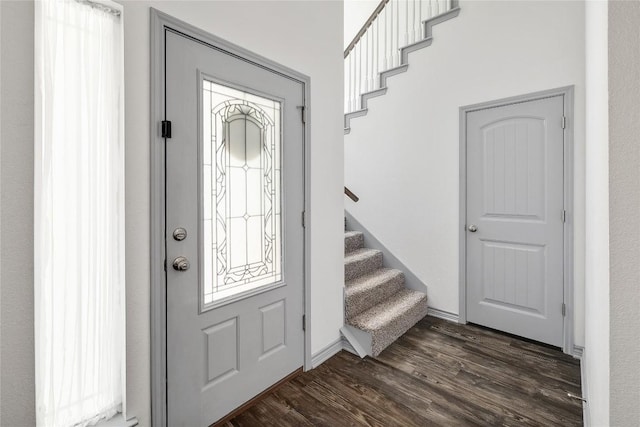 4118 Cripple Creek Dr, Temple, TX 76502 - foyer entrance with stairway and dark wood-style flooring