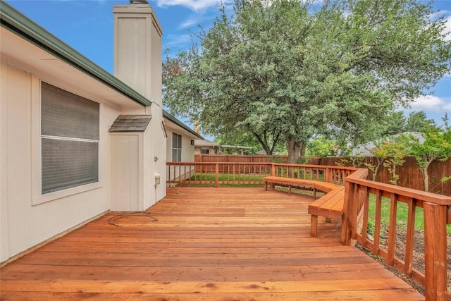 wooden deck with a fenced backyard