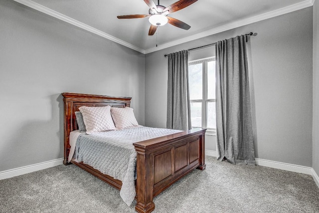 bedroom with multiple windows, ornamental molding, and light colored carpet