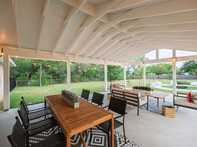 5203 Branding Chase St, Austin, TX 78727 - view of patio with an outdoor living space, outdoor dining area, and a fenced backyard