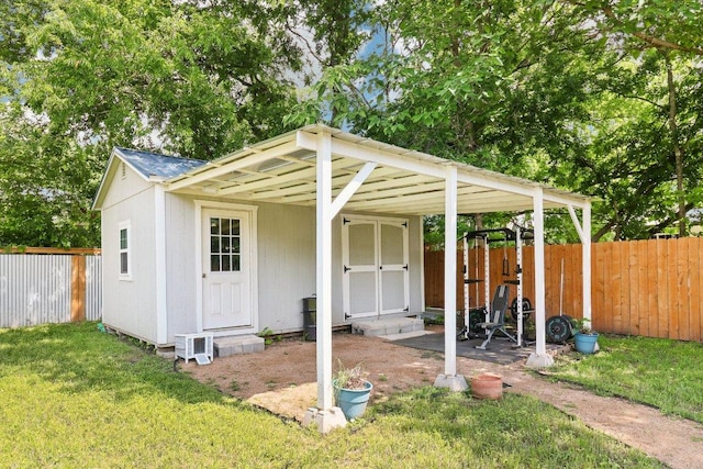 421 James St, Boerne, TX 78006 - view of outdoor structure featuring a fenced backyard