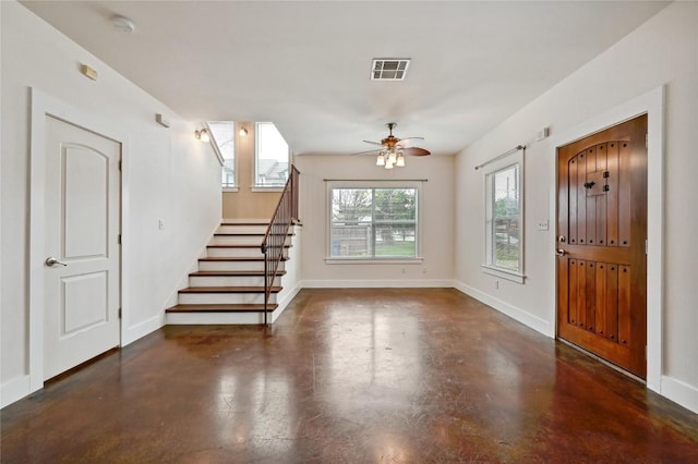 503 Allen St Unit 503A, Austin, TX 78702 - entryway featuring visible vents, stairs, concrete flooring, baseboards, and ceiling fan
