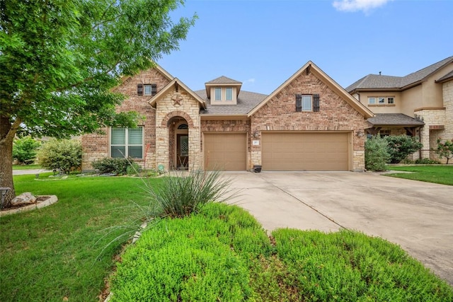103 Lockhart Loop, Georgetown, TX 78628 - view of front of property featuring a garage, a front lawn, concrete driveway, and brick siding