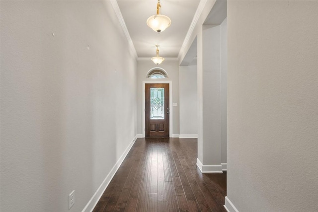 103 Lockhart Loop, Georgetown, TX 78628 - entryway featuring dark wood finished floors and crown molding