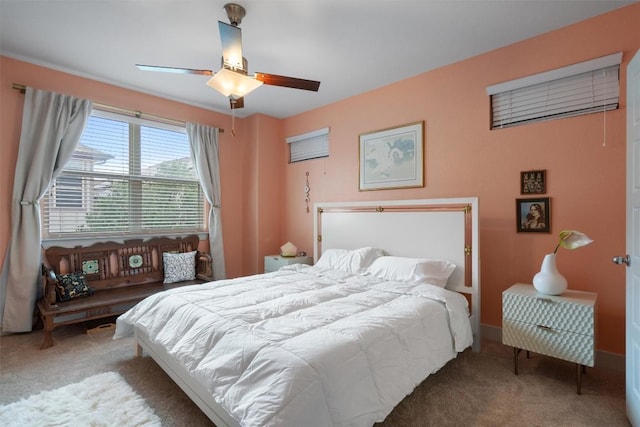 bedroom with carpet floors and ceiling fan