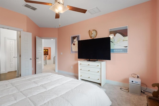 bedroom with visible vents, carpet flooring, and baseboards
