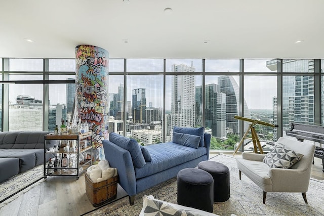 interior space featuring a view of city