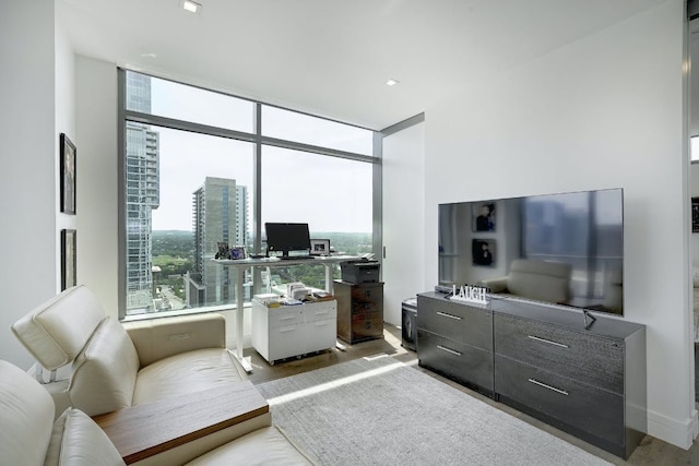 living area featuring wood finished floors and expansive windows