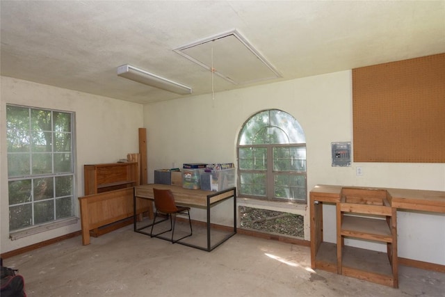307 Deer Trace Cv, Cedar Park, TX 78613 - office area featuring attic access and concrete flooring