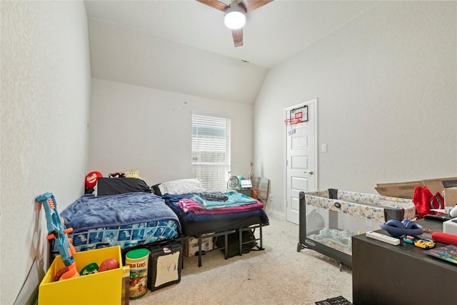 3105 High Meadow St, Seguin, TX 78155 - carpeted bedroom featuring lofted ceiling and a ceiling fan