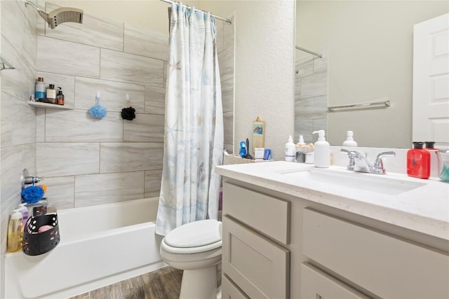 3105 High Meadow St, Seguin, TX 78155 - full bath featuring vanity, toilet, wood finished floors, and shower / tub combo