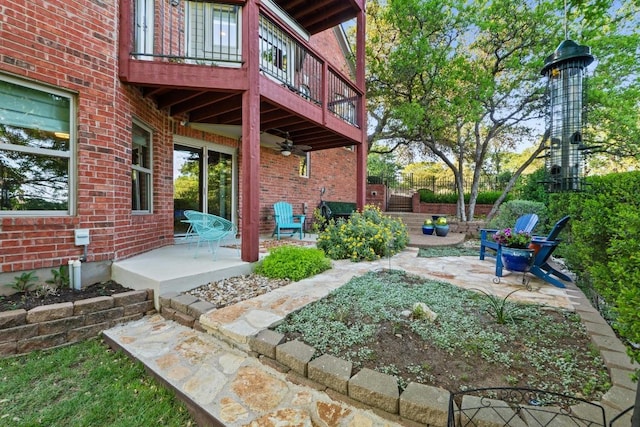 5705 Puccoon Cv, Austin, TX 78759 - view of yard with a balcony, ceiling fan, a patio area, and fence