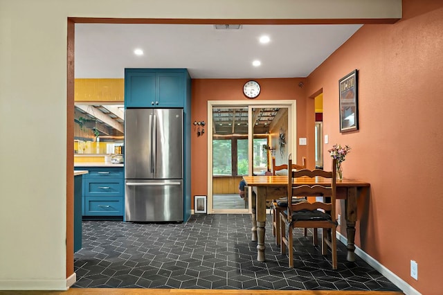 dining space with baseboards, recessed lighting, and visible vents