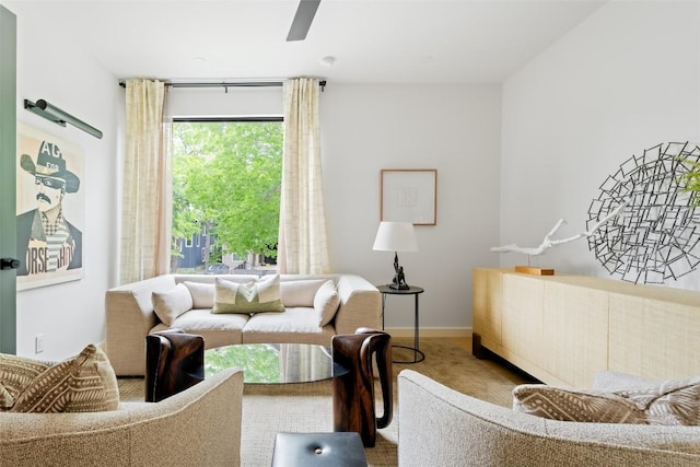 living room with ceiling fan