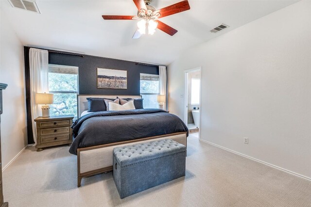 1161 Stone Forest Trl, Round Rock, TX 78681 - bedroom with vaulted ceiling, baseboards, a ceiling fan, and light colored carpet