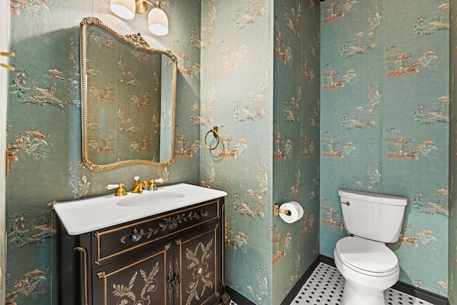 13300 Country Lake Dr, Austin, TX 78732 - half bath with baseboards, toilet, and vanity