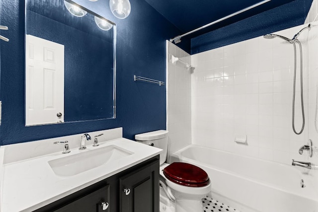 13300 Country Lake Dr, Austin, TX 78732 - full bath with a textured wall, vanity, and  shower combination
