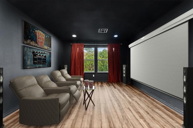 13300 Country Lake Dr, Austin, TX 78732 - home theater room with baseboards, recessed lighting, wood finished floors, and visible vents